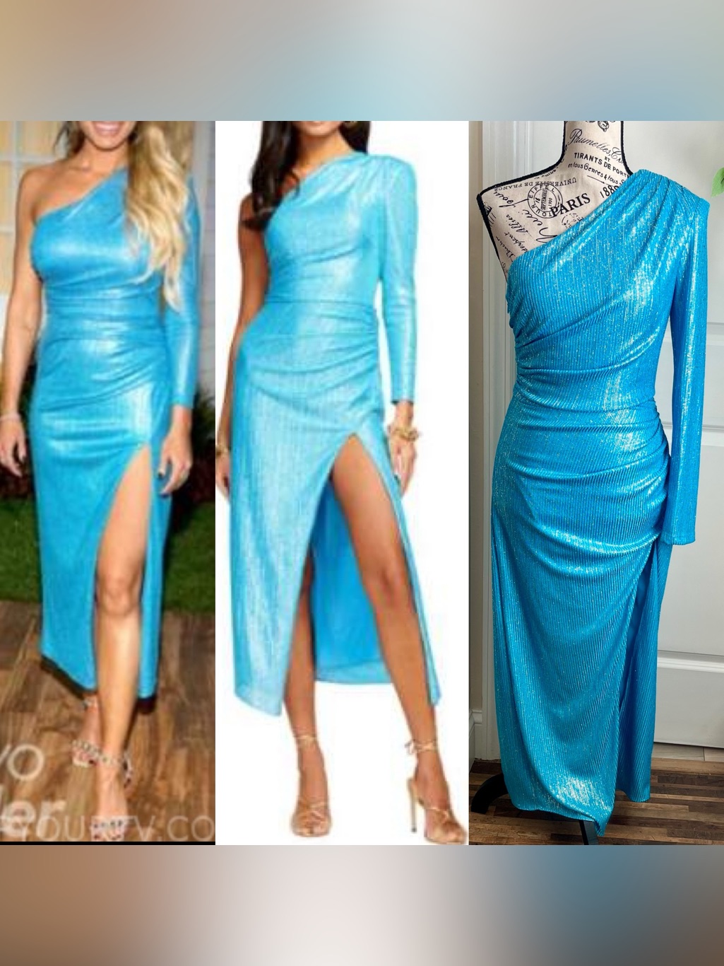 Ramy Brook Pia Metallic One Shoulder Gown Lagoon Blue Sz 2